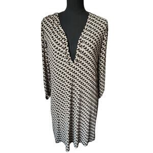 Spense Black & Cream Chain Patterned Workwear Shift Dress Size 10
